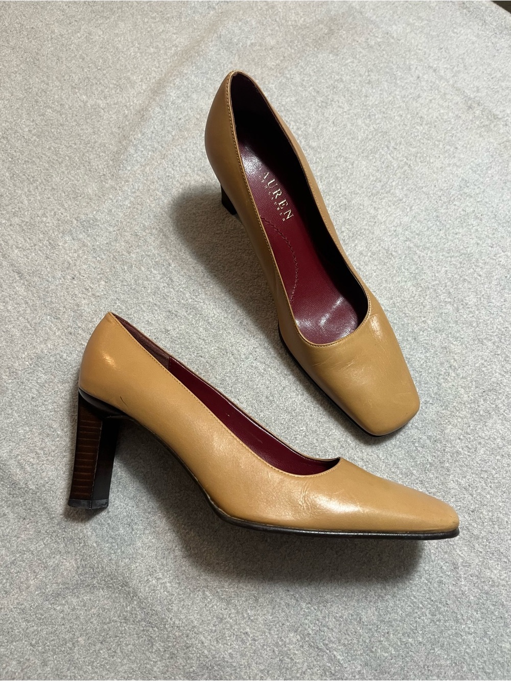 Lauren Ralph lauren Classic Tan Leather Block Heel Pumps - Women's 6B